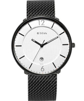 Titan Men's Watch White Dial Black Stainless Steel Strap Watch, 1849NM01