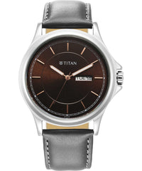 Titan Brown Dial Grey Leather Strap Analog Watch for Men, 1870SL04