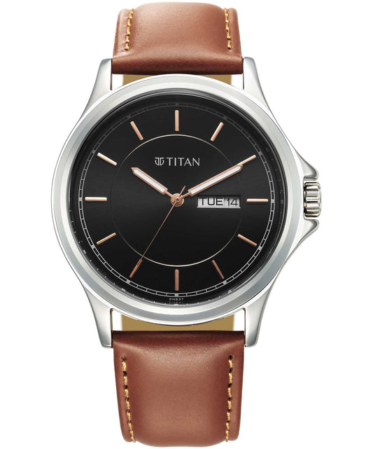 Titan, Men, Analog, Watch, Black Dial, Leather Strap, 1870SL05