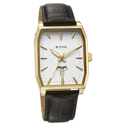 Titan, Men, Analog, Watch, White Dial, Leather Strap, 1876YL02