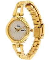 Titan Women's Watch Karishma Collection Analog, White Dial Gold Stainless Strap,2345YM01