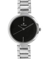 Titan Women's Watch Tagged Collection Analog, Black Dial Silver Stainless Strap, 2480SM02
