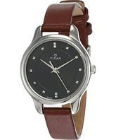 Titan Women's Watch Workwear Collection Analog, Black Dial Brown Leather Strap, 2481SL07