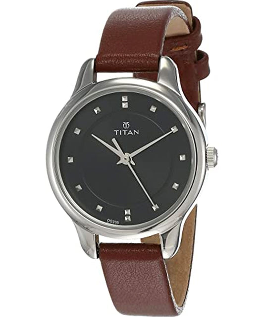 Titan, Women, Analog, Watch, Black Dial, Leather Strap, 2481SL07
