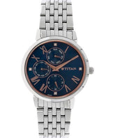 Titan Women's Watch Workwear Collection Analog, Blue Dial Silver Stainless Strap, 2569SM01
