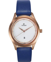 Titan Women's Watch Sparkle Collection Analog, White Dial Blue Leather Strap, 2570WL02