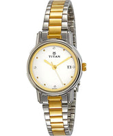 Titan Women's Watch Karishma Collection Analog, White Dial Silver & Gold Stainless Strap, 2572BM01