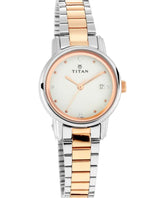 Titan Women's Watch Karishma Collection Analog, White Dial Silver & Gold Stainless Strap, 2572KM01
