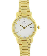 Titan Women's Watch White Dial Gold Stainless Steel Strap Watch, 2572YM01