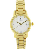 Titan Women's Watch White Dial Gold Stainless Steel Strap Watch, 2572YM01