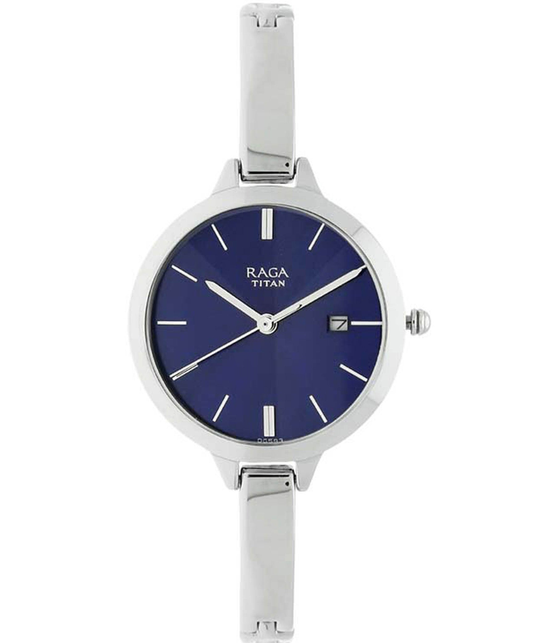 Titan Women's Watch Raga Blue Dial Silver Stainless Steel Strap Watch, 2578SM01