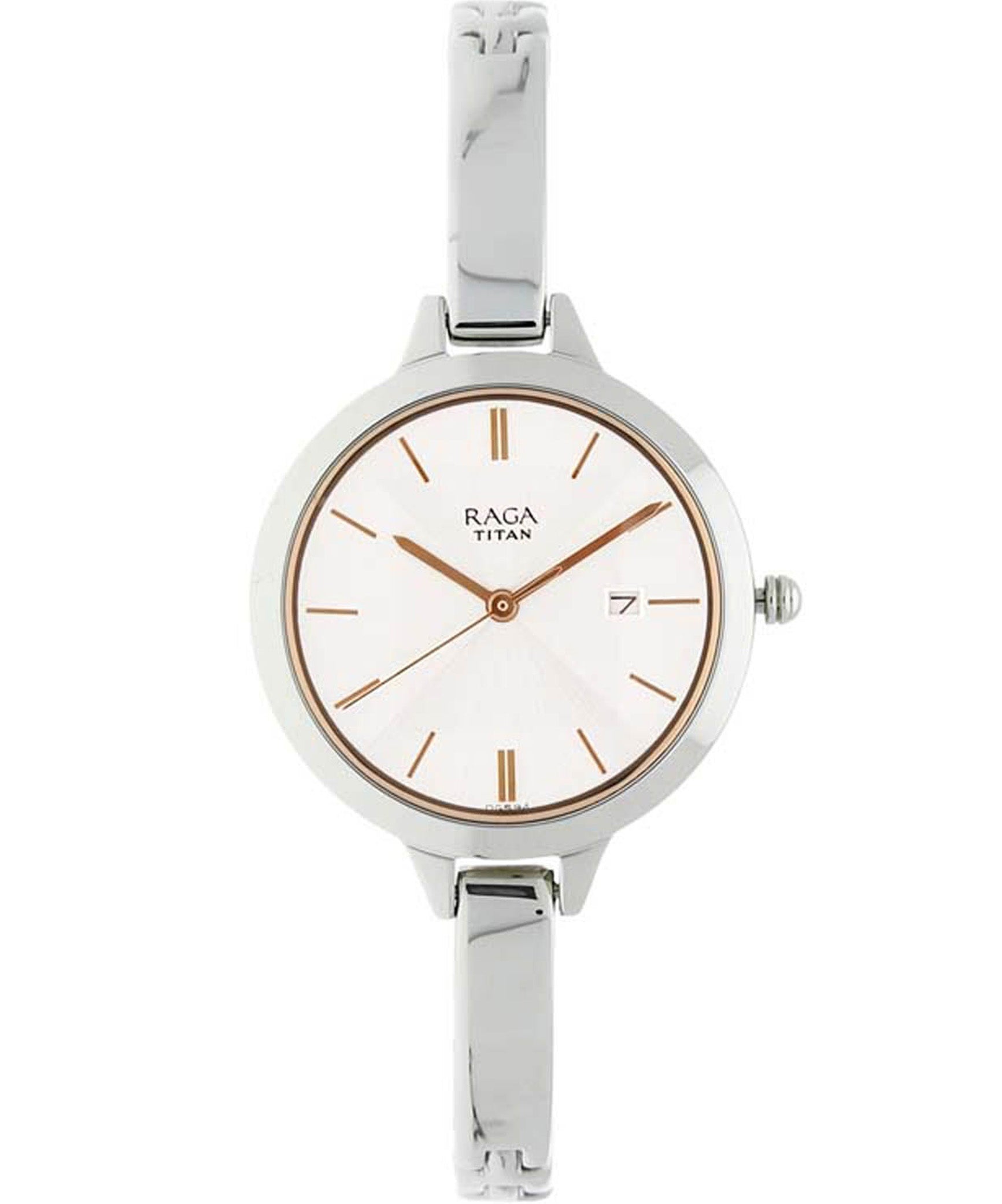 Titan Women's Watch Raga White Dial Silver Stainless Steel Strap Watch, 2578SM02,