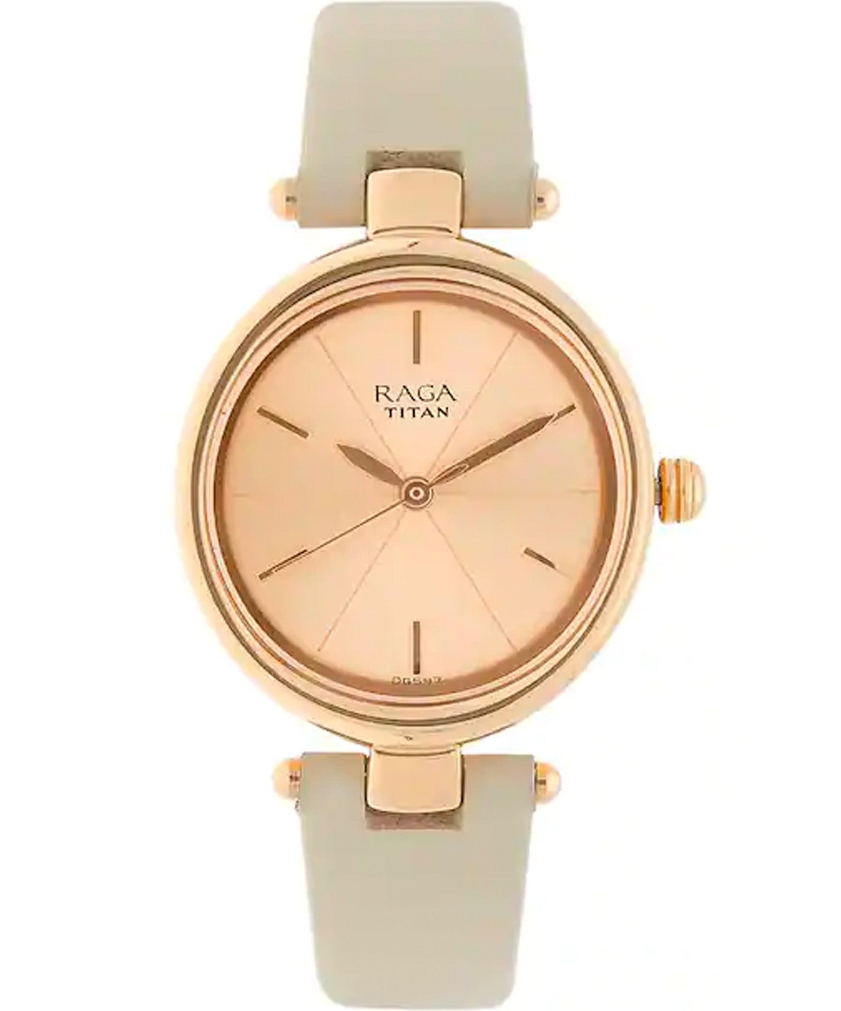 Titan Women's Watch Raga Collection Analog, Rose Gold Dial White Leather Strap, 2579WL01
