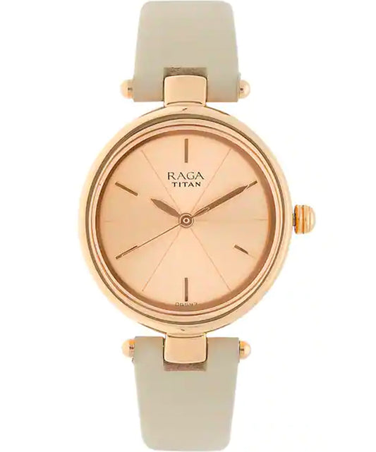 Titan, Women, Analog, Watch, Gold Dial, Leather Strap, 2579WL01