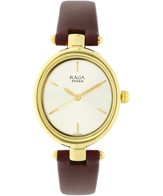 Titan, Women, Analog, Watch, White Dial, Leather Strap, 2579YL01