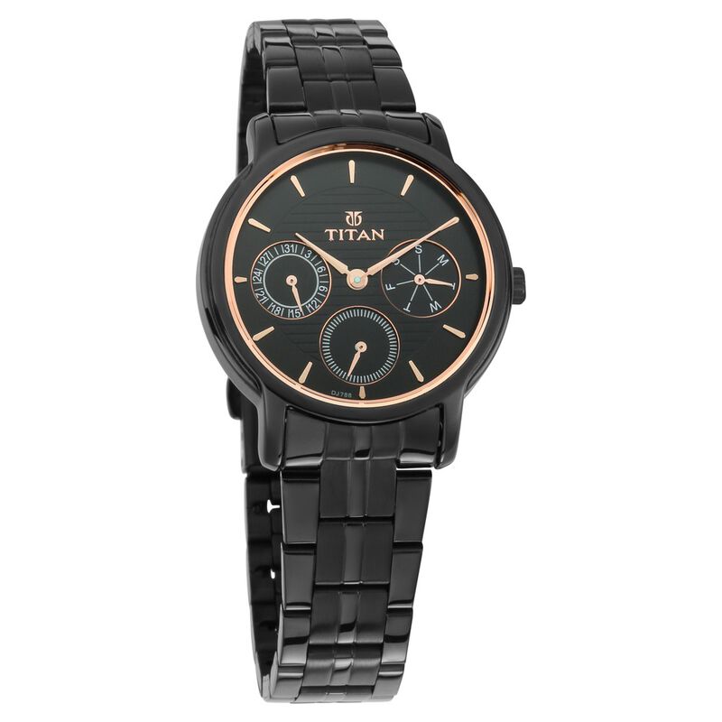 Titan Workwear Women's Watch, Black Dial With Stainless Steel Strap, 2589NM01