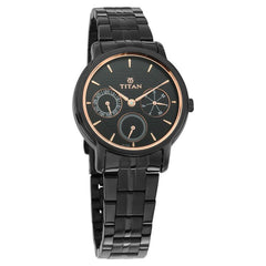 Titan Workwear Women's Watch, Black Dial With Stainless Steel Strap, 2589NM01