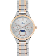 Titan Women's Watch Workwear Collection Analog, White Dial Silver & Gold Stainless Strap, 2590KM01