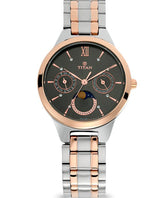Titan Women's Watch Workwear Collection Analog, Anthracite Dial Silver & Gold Stainless Strap, 2590KM02