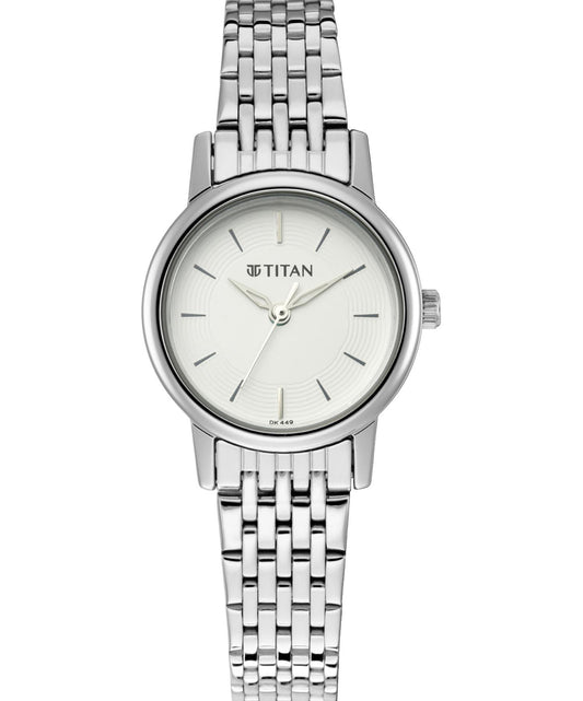 Titan, Women, Analog, Watch, White Dial, Stainless steel Strap, 2593SM04