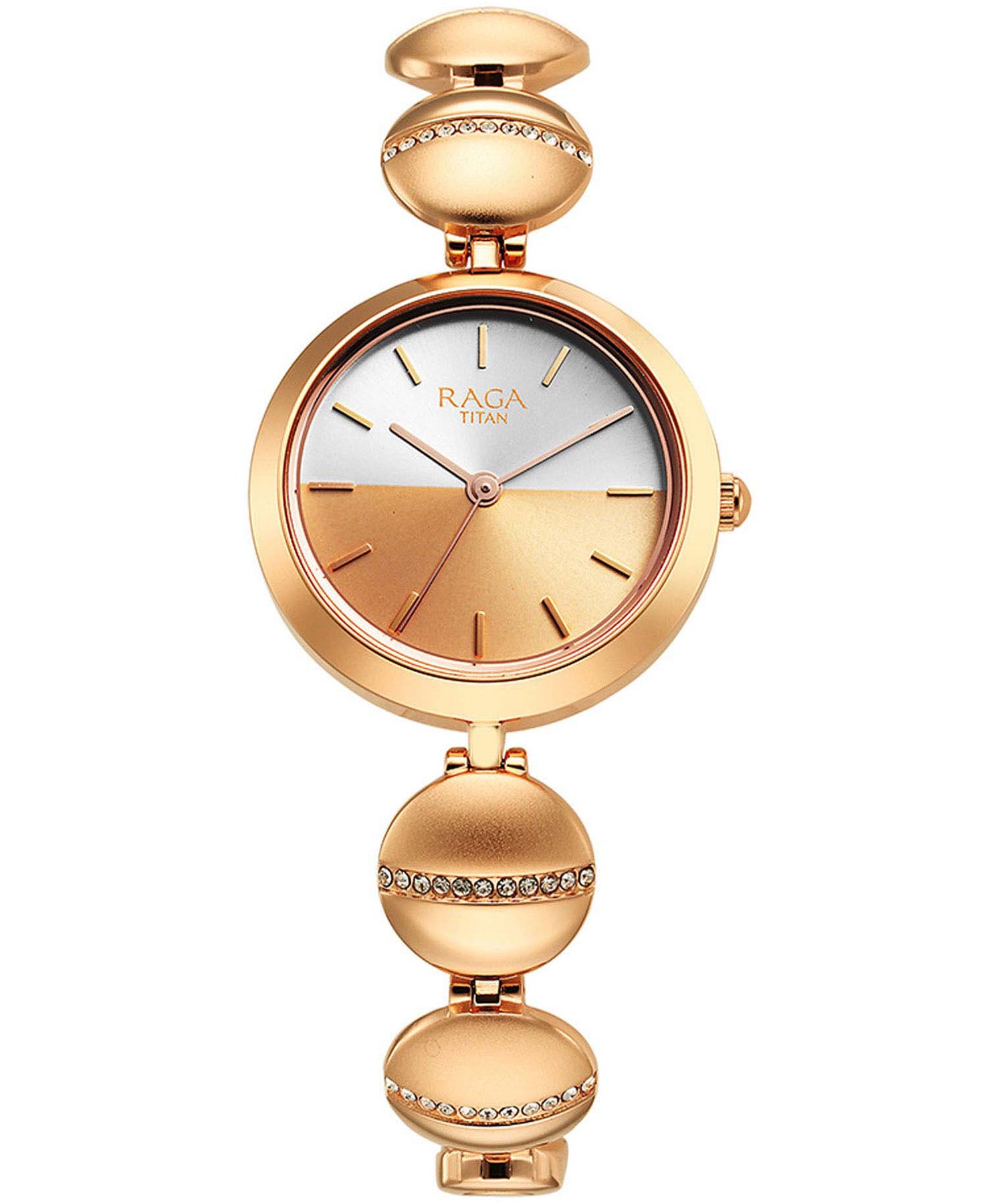 Titan Women's Watch Raga Delight Collection, Silver Dial Rose Gold Metal Strap, 2606WM11