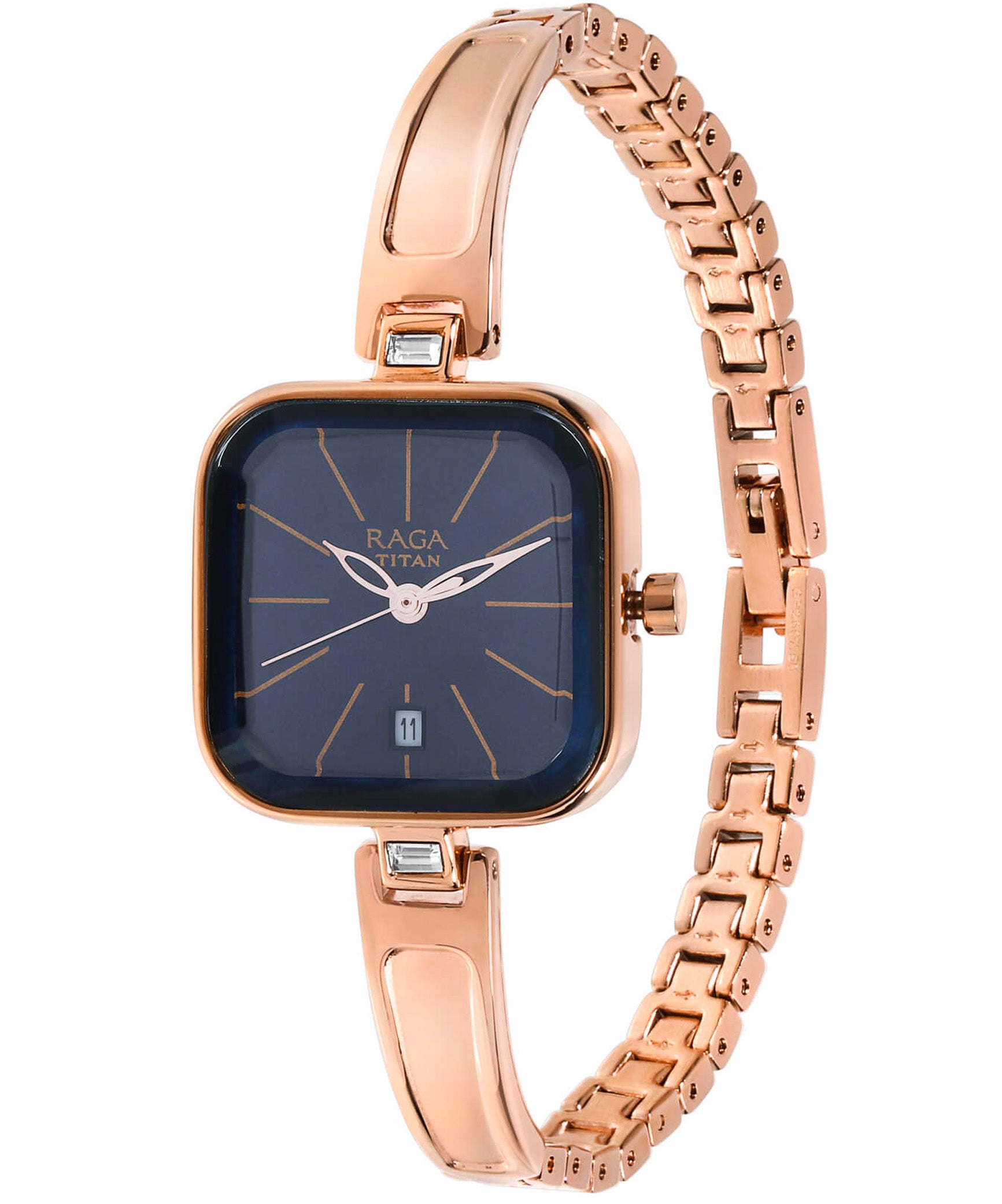 Titan Women's Watch Raga Collection Analog, Blue Dial Rose Gold Stainless Strap, 2607WM02