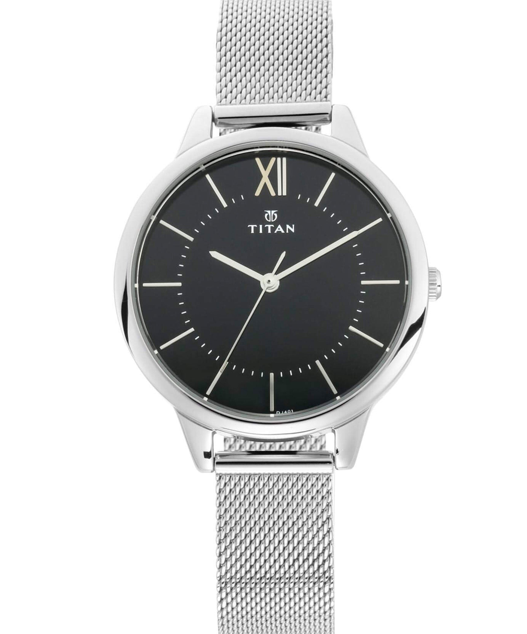 Titan Women's Watch Workwear Collection Analog, Black Dial Silver Stainless Strap, 2617SM01