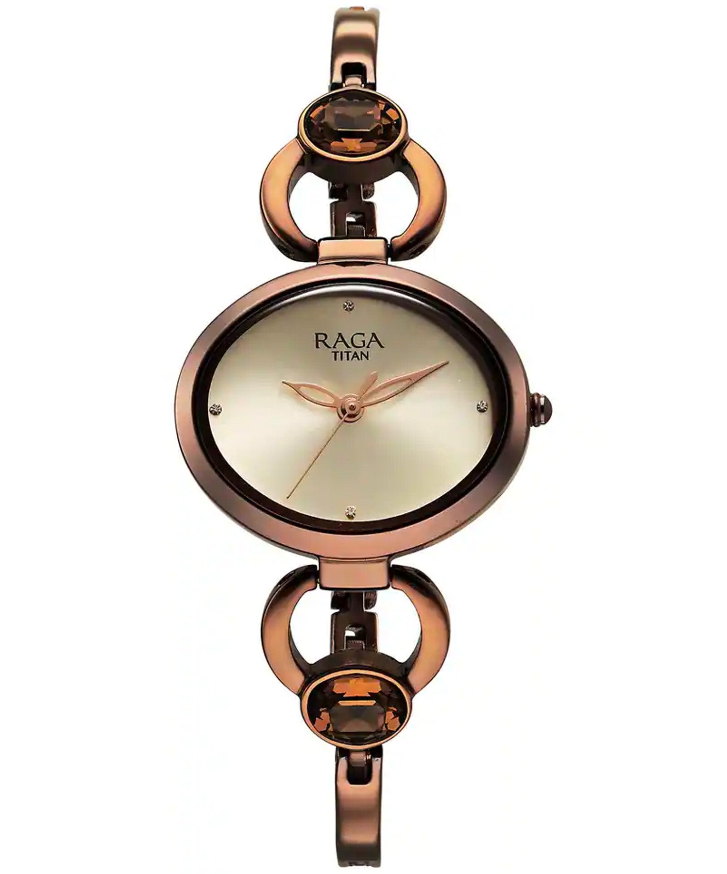 Titan Women's Watch Raga Viva Collection, Champagne Dial Brown Brass Strap, 2621QM02