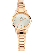 Titan Women's Watch Silver Dial Rose Gold Stainless Steel Strap Watch, 2628WM01