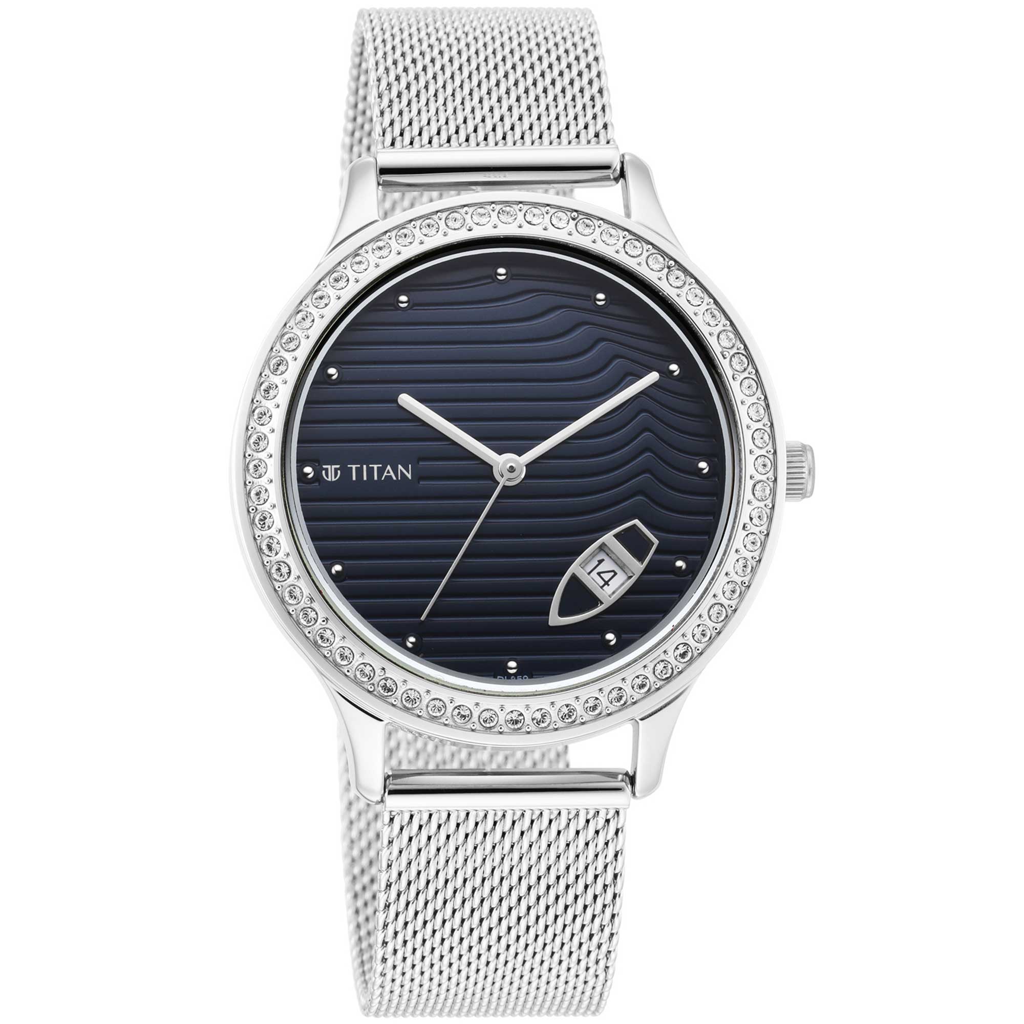 Titan Women's Watch Sparkle Collection Analog, Dark Blue Dial Silver Stainless Strap, 2634SM02
