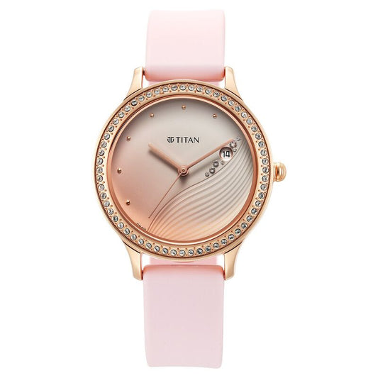 Titan, Women, Analog, Watch, Pink Dial, Silicone Strap, 2634WP01