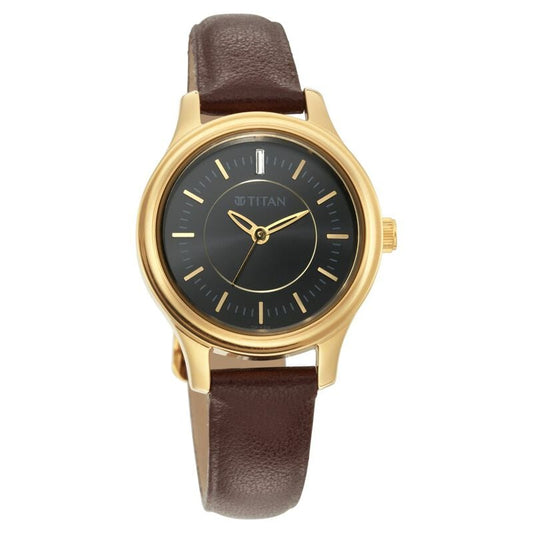 Titan, Women, Analog, Watch, Black Dial, Leather Strap, 2638YL01