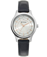 Titan Women's Watch Silver Dial Black Leather Strap Watch, 2638SL01