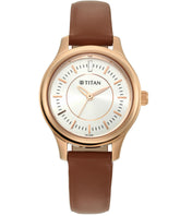 Titan Women's Watch Silver Dial Brown Leather Strap Watch, 2638WL01