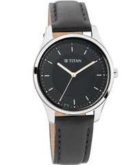 Titan Women's Watch Workwear Collection Analog, Black Dial Black Leather Strap, 2639SL01
