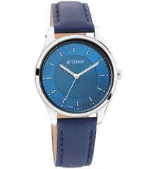 Titan Women's Watch Workwear Collection Analog, Blue Dial Blue Leather Strap, 2639SL02