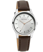 Titan Women's Watch Workwear Collection Analog, Silver Dial Black Leather Strap, 2639SL03