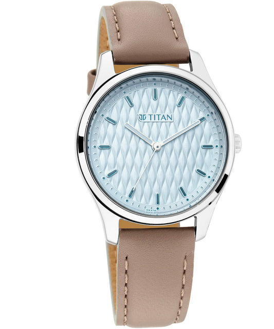 Titan, Women, Analog, Watch, Blue Dial, Leather Strap, 2639SL05