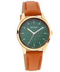 Titan Women's Watch Workwear Collection Analog, Green Dial Brown Leather Strap, 2639WL01