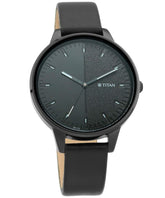 Titan Women's Watch Black Dial Black Leather Strap Watch, 2648NL01