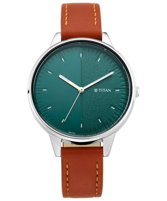 Titan, Women, Analog, Watch, Green Dial, Leather Strap, 2648SL01