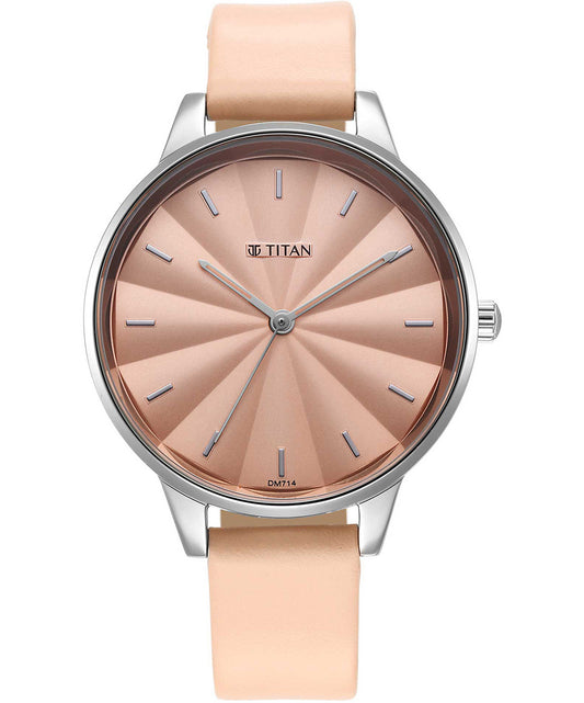 Titan, Women, Analog, Watch, Pink Dial, Leather Strap, 2648SL07
