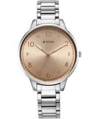 Titan Brown Dial Silver Stainless Steel Strap Analog Watch for Women, 2648SM08
