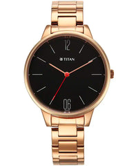 Titan Women's Watch Workwear Collection, Black Dial Rose Gold Stainless Steel Strap, 2648WM05
