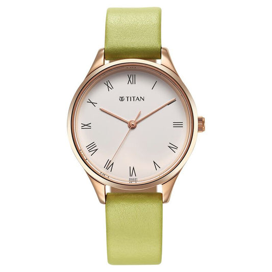 Titan, Women, Analog, Watch, White Dial, Leather Strap, 2649WL03