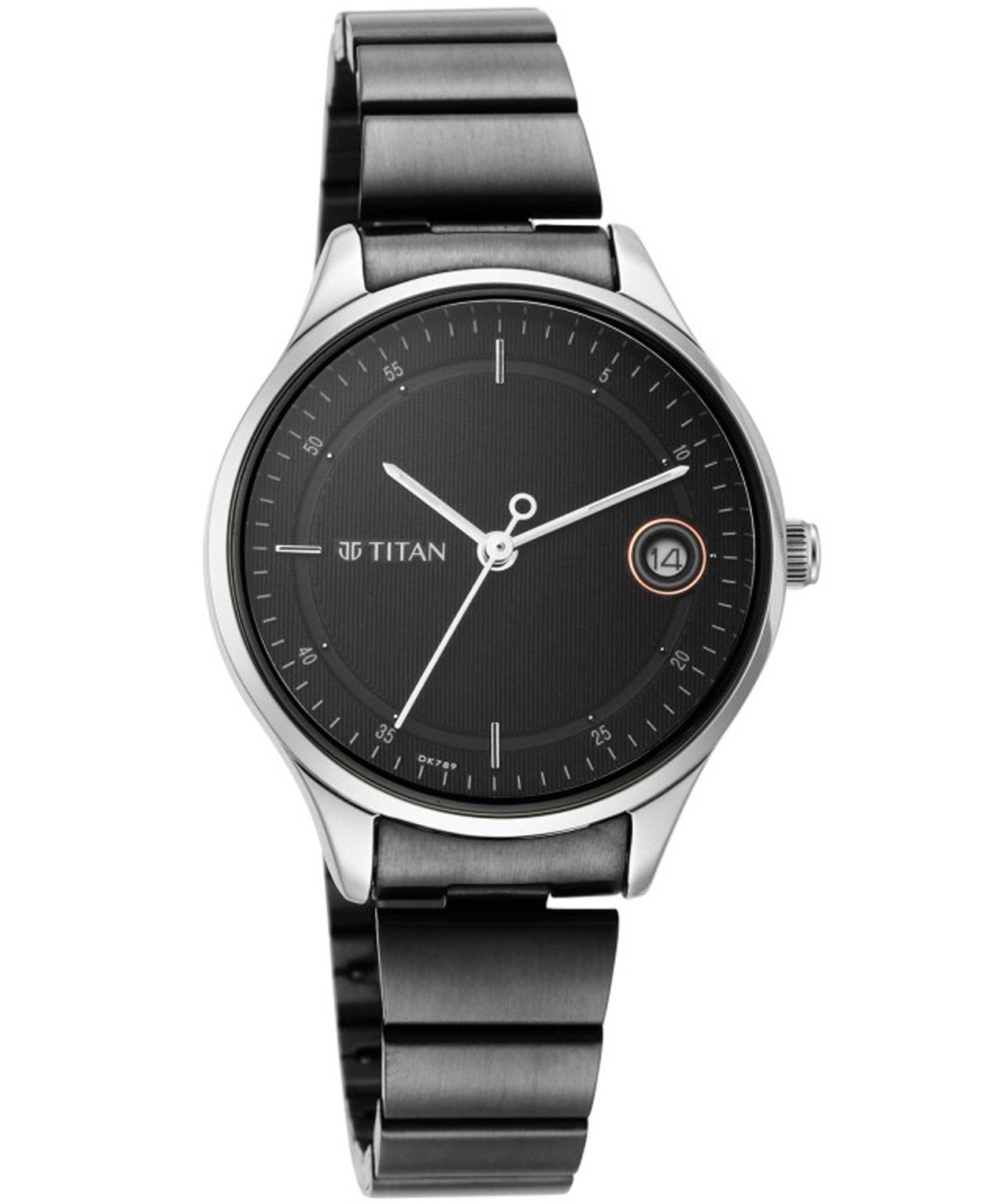 Titan Women's Watch Silver Dial Black Stainless Steel Strap Watch, 2649KM01