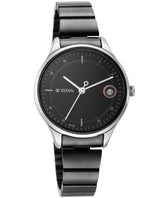 Titan Women's Watch Silver Dial Black Stainless Steel Strap Watch, 2649KM01