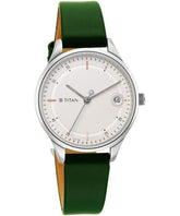 Titan Women's Watch White Dial Green Leather Strap Watch,2649SL01