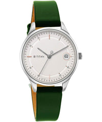 Titan  Women's Watch White Dial Green Leather Strap Watch,2649SL01