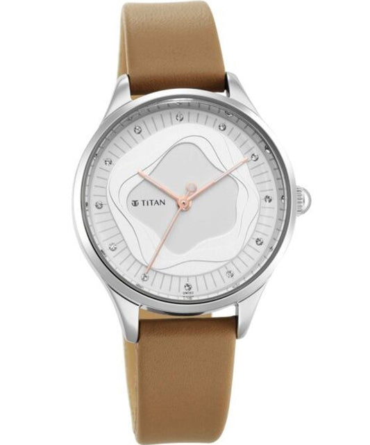 Titan, Women, Analog, Watch, White Dial, Leather Strap, 2649SL02
